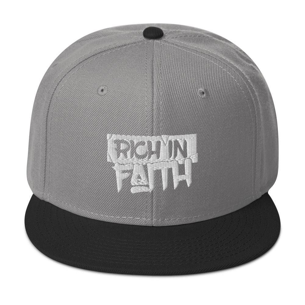 RICH IN FAITH Snapback - White Text