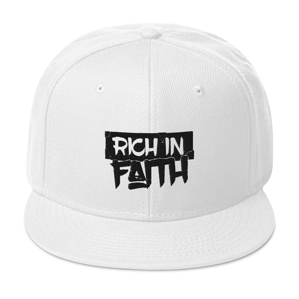 RICH IN FAITH Snapback - Black Text